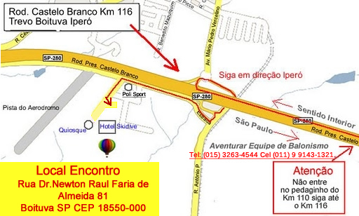 Mapa ponto encontro passeios de balão